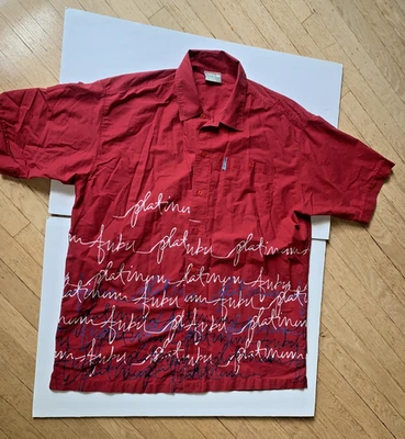 Camisa Fubu Platino Para Hombres 3XL Roja Abotonada Manga Corta Y2K Hip Hop Ropa de Calle Foto 1 de 4