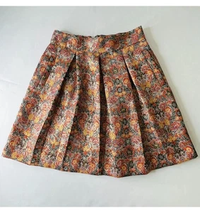 Maeve Anthropologie Rosia Brokat rot & gold Blumen Metallic Faltenrock Gr. SM - Bild 1 von 10