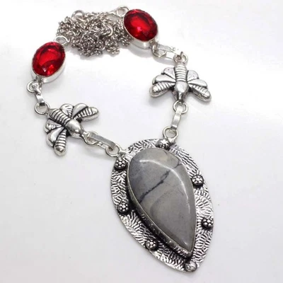 925 Silver Plated Super Deal Porcelain Jasper Garnet Necklace 17" MJ - Image 1 of 3