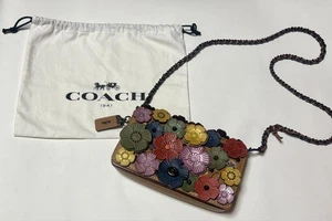 COACH Dinky Shoulder Bag Flower Embellished Multicolor Orange Pre Owned USA - Picture 1 of 24