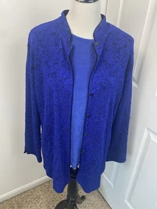 Chicos 2 Large Travelers Set Top And Textured Jacket Blue - Picture 1 of 14