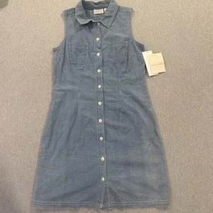 New Vintage Expression Medium M Denim Midi Dress Full Button Front 100% Cotton - Picture 1 of 10