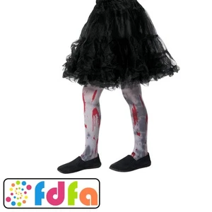 Smiffys Grey Child Zombie Dirt Tights With Blood Splatter Fancy Dress - Picture 1 of 3