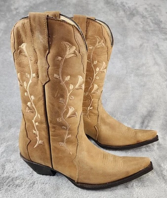Botas de Vaquero Rudel Western Para Hombre Talla 8E Tostadas Florales Punta Hechas en México Foto 1 de 4