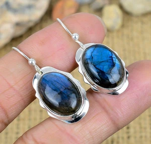 Labradorite Gemstone Jewelry Handmade 925 Sterling Silver Earring New Year Gift - Picture 1 of 4