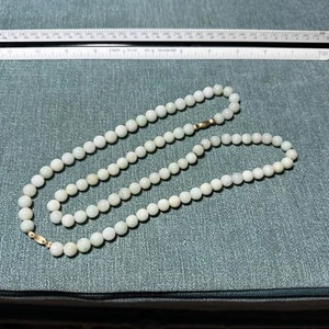 Vintage Pale Green Jade Bead Necklace With Gold Filled? Accents 30” - Picture 1 of 15
