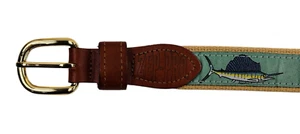 Cinturón de cuero de lona Zep-Pro para hombre talla 38 Big Fish Marlin hebilla de latón pescador - Imagen 1 de 8