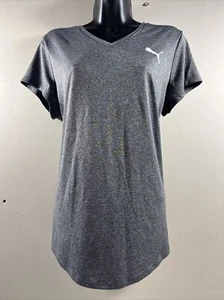 Puma Shirt Womans Large Gray Short Sleeve Vneck Top Lightweight Active - Picture 1 of 12
