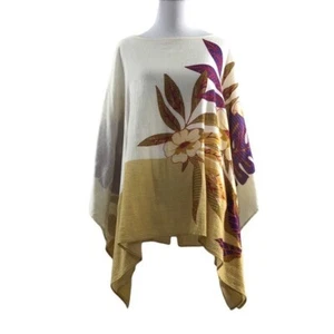 Chico's gelb lila Blattmuster Poncho Damen Small Medium 3/4 Ärmel Oberteil - Bild 1 von 13