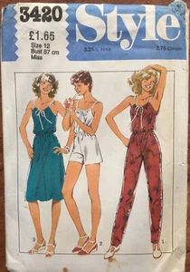 Vintage 1980s Style 3420 Jumpsuit Playsuit Sewing Pattern Size 12 - Picture 1 of 2