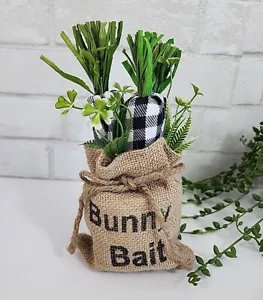 Black White Plaid Carrots Burlap Bag Easter Farmhouse Spring Decor Tier Tray 9" - Picture 1 of 9