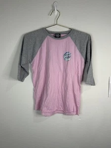 Santa Cruz Youth Large Pink Gray Raglan Tee Skate Graphic T-Shirt Wave Logo - Picture 1 of 5