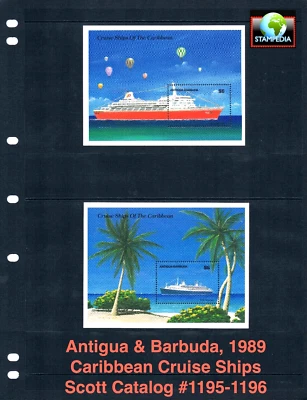 $9.00 Scott Value - 1989 ANTIGUA Cruise Ships 2 s/s Caribbean CV MNH NH UMM - Image 1 of 4