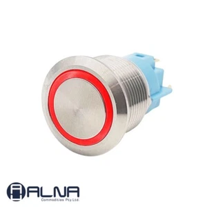 Switch Push Button Latching ON/OFF 12V 19mm NO/NC IP67 RED LED RING - Picture 1 of 6