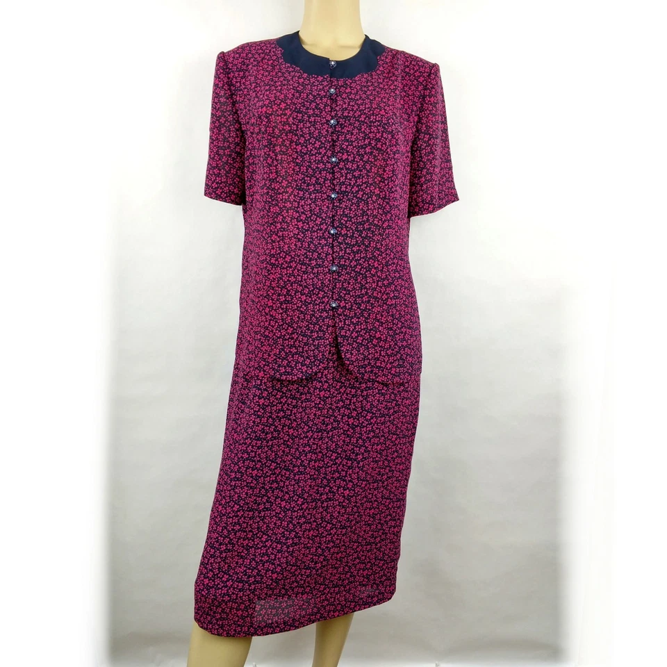 ROSE ORIGINAL DESIGN Floral blue 2 piece Skirt Top Dress Vintage size Womens 16 - Imagem 1 de 4