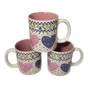 Folk Landhaus Kern Rosa Blau Herzen Delight Tasse Trio Kariert Kaffeetasse - Bild 1 von 7