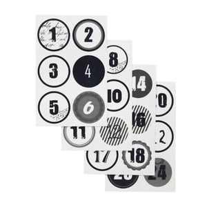 24 Zahlen Aufkleber SCHWARZ/WEIß-rund 4 cm Ø-Adventskalender DIY Kalenderzahlen - Bild 1 von 4