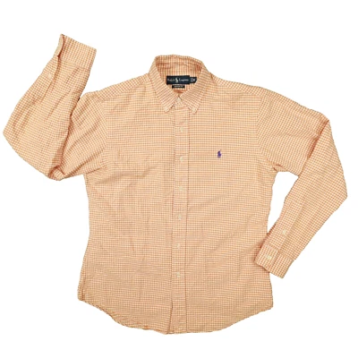 Camisa Ralph Lauren Vintage Para Hombre Calce Personalizado Naranja Cuadros Guinga Talla Mediana Foto 1 de 4