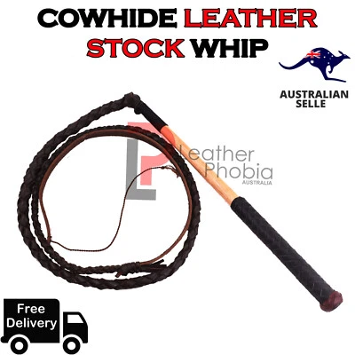 Australian Stock Whips Cow Leather 6 Feet Long Bull Whip Heavy Duty Whip handmad Foto 1 de 4