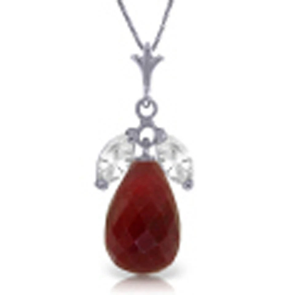 9.3 CTW 14K Solid White gold fine Necklace 16" genuine Ruby White Topaz - Image 1 of 4