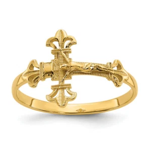 14K Solid Yellow Gold Jesus Crucifix Cross Ring - Picture 1 of 44