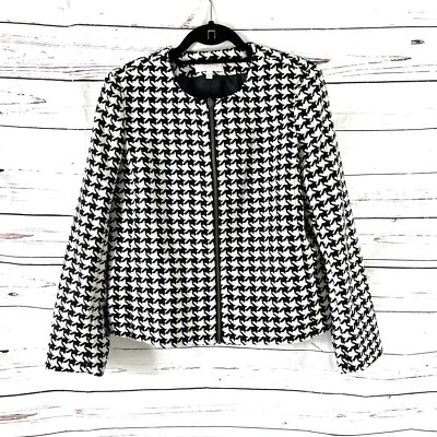 Chaqueta Talbots Mujer’s 16P Negro/Blanco Blazer Pata de Gallo Mezcla de Lana Cremallera Completa Foto 1 de 4