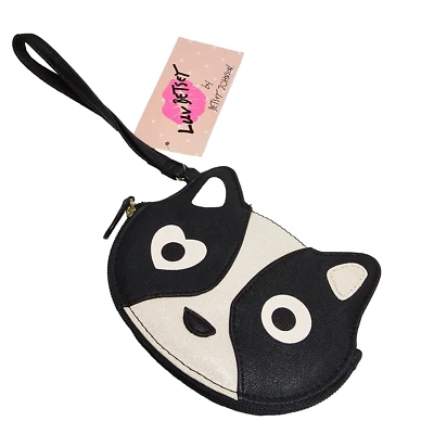 Luv Betsey Johnson Puppy Dog Wristlet Coin Purse Black White Zip 5.5inx4in - Image 1 of 4