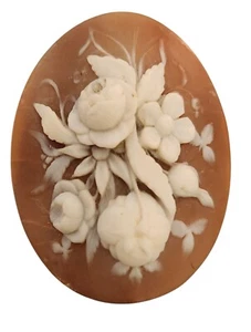 Cabujón camafeo florecido resina blanca melocotón 40x30 mm  - Imagen 1 de 3