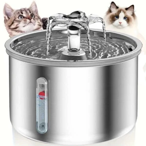 2L Automatic Cats Dogs Water Fountain Stainless Steel Drinking Dispenser Bowl - Picture 1 of 9