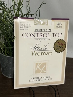 Kathie Lee Sheer Support Pantyhose Ivory Queen 2X Control Top Lycra Sandalfoot - Image 1 of 4