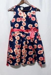 Special Edition Big Girls Floral Dress Size XL Navy Blue Peach Pink Full Skirt - Picture 1 of 13