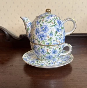 Ainsley Chintz Individual Teapot And Saucer Two's Company  - Picture 1 of 7