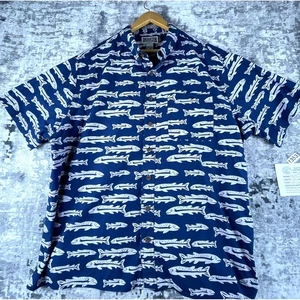 Duluth Trading Mens 2XL Tall Fish Print Trout Fishing Angler Shirt Relaxed Fit - Picture 1 of 4