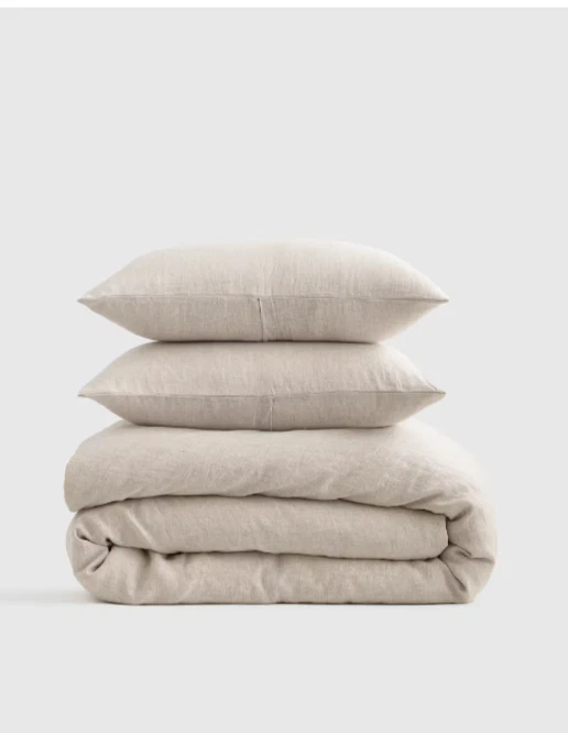 CONJUNTO COMPLETO DE CAPA DE EDREDOM DE LINHO QUINCE QUEEN 2 FRONHAS AREIA LINHO EUROPEU NOVO SEM ETIQUETAS - Imagem 1 de 4