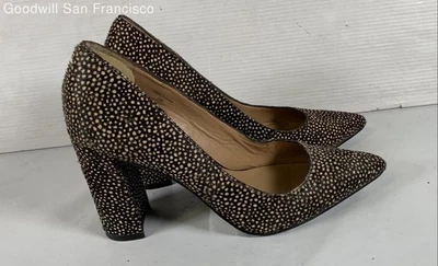 Banana Republic Brown Spotted Slip On Pointed Toe Block Pump Womens Heels Size 5 - Image 1 of 4