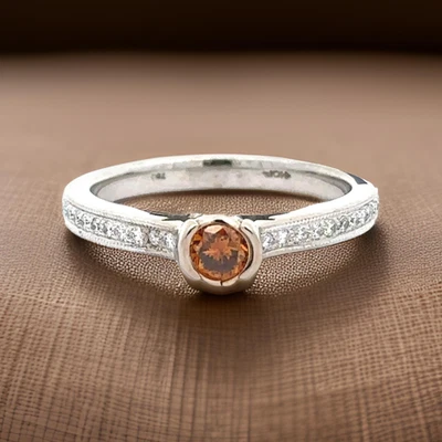 Hearts On Fire .47 cttw Diamond Ring Natural Fancy Orange Center 14881 - Image 1 of 2