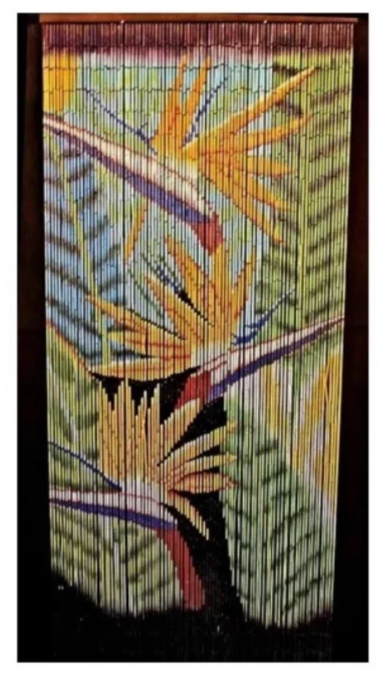 Cortina de Bambú con Cuentas - Estampado Pájaro del Paraíso 36′′ x 72′′ NUEVO Foto 1 de 1