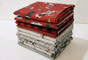 Quilting Cotton Fabric 1/2 yd. Bundle Homegrown Holiday 10 Pieces, Gray Red - Picture 1 of 12