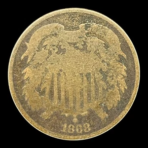 1868 Two Cent Piece 2c USA 2 Cents Antique Copper Coin - Picture 1 of 2