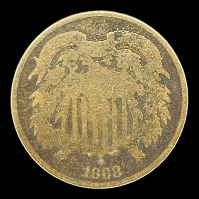 1868 Two Cent Piece 2c USA 2 Cents Antique Copper Coin - Image 1 of 2