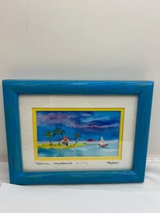Tropical Daydreams Hand Painted Signed Watercolor Painting Framed Ooak - Picture 1 of 12