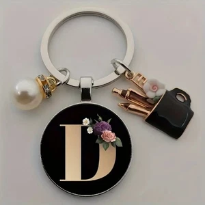 Unique Keychain with Alphabet Charms and Pearls for Personal Accessories - Picture 1 of 38