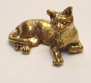 Brass Cute CAT FIGURINE Miniature Lucky Charm Vintage Collectible Animal Statue - Picture 1 of 7