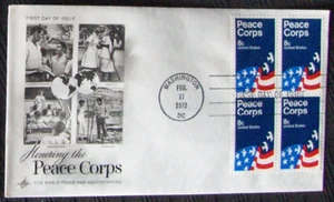 USA FDC SC#1447 PEACE CORPS  2/1972 with block of 4 stamps. - Picture 1 of 1