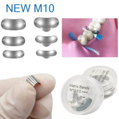 SKATTOOTH 50Pc Dental Matrix Bands Sectional Contoured M10 Hard Metal Matrices Refill Band