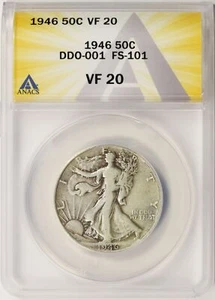 Medio dólar DDO 50c Walking Liberty 1946 FS-101 ANACS VF20 - Imagen 1 de 4