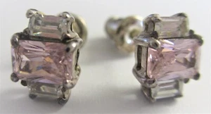 Sterling Silver 0.925 Rose Quartz & Diamonds Post Stud Earrings - Picture 1 of 8