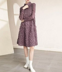 Maya Antonia Elegant Pleated Plisse Mauve, 3-Dimensional, Midi Dress/Loose/Boho - Picture 1 of 6