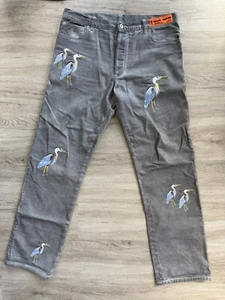 HERON PRESTON Mens Size 36 Embroidery Denim Grey Used Designer Fashion Sewn - Picture 1 of 6