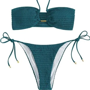 Traje de baño SweatyRocks para mujer 2 piezas talla S acanalado corbata lateral halter bikini traje de baño - Imagen 1 de 11